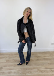 medium black fluffy studded jacket - open front
