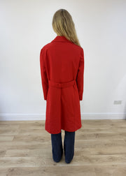 medium red trench coat - back view