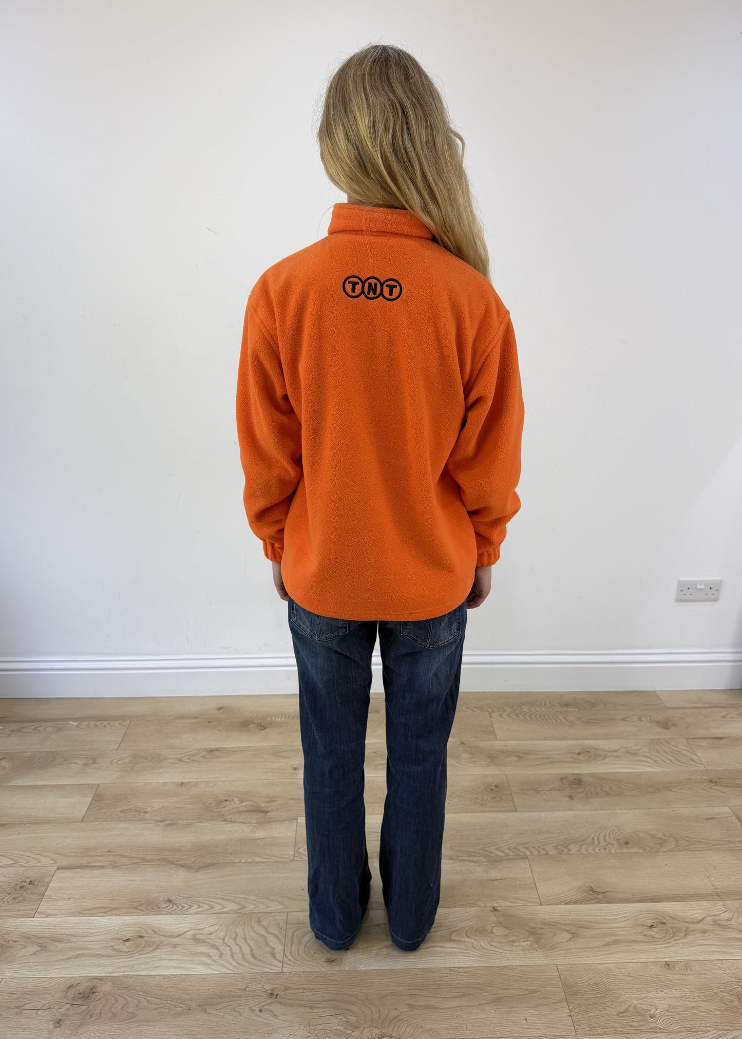 extra large orange TNT zip fleece - back view