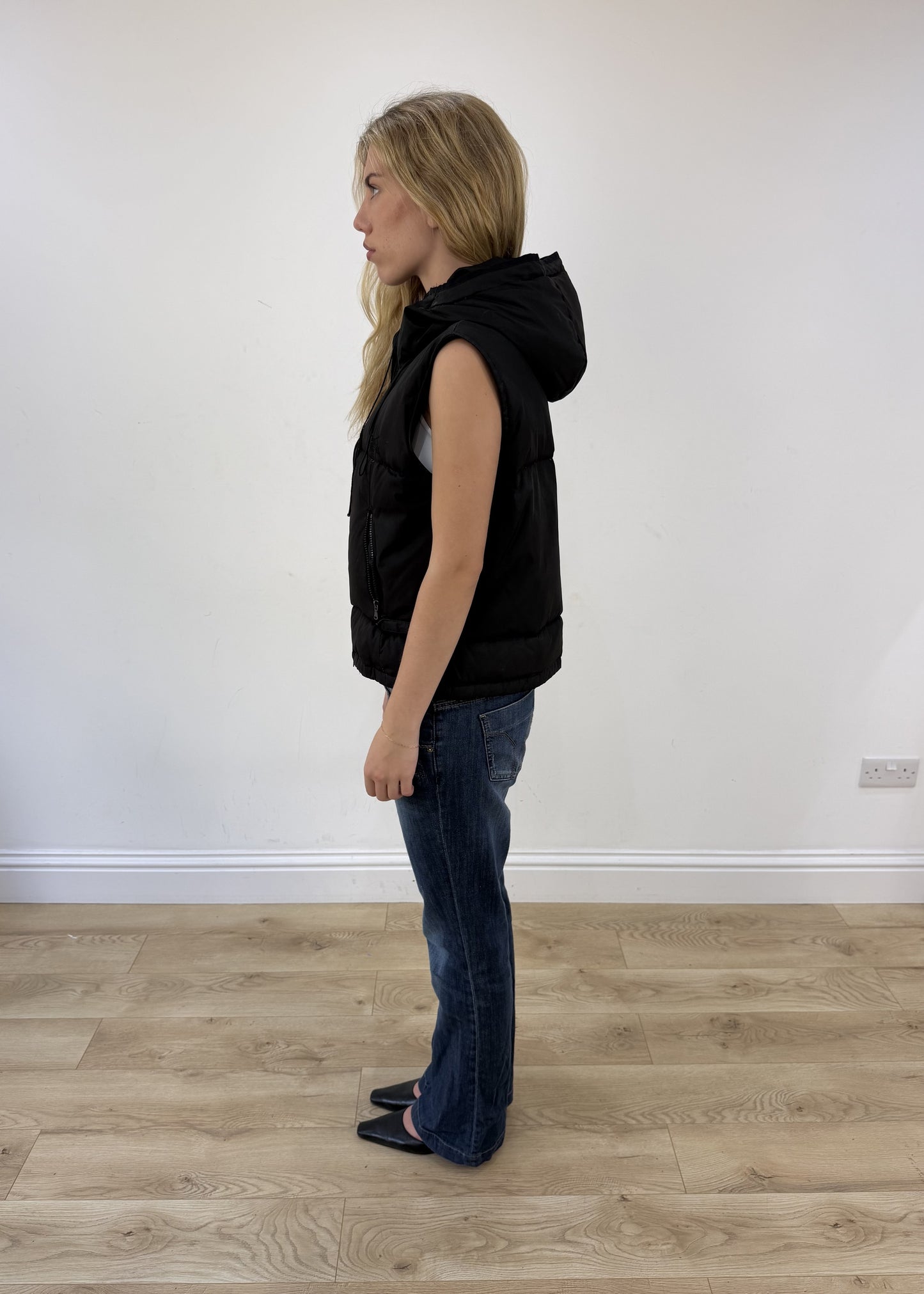 medium black Lonsdale puffer gilet - side view