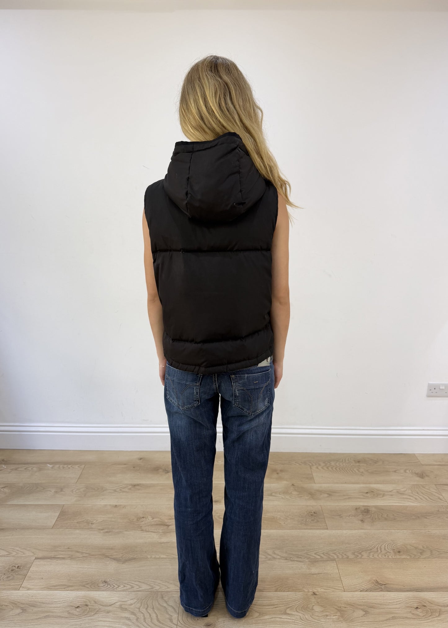 medium black Lonsdale puffer gilet - back view