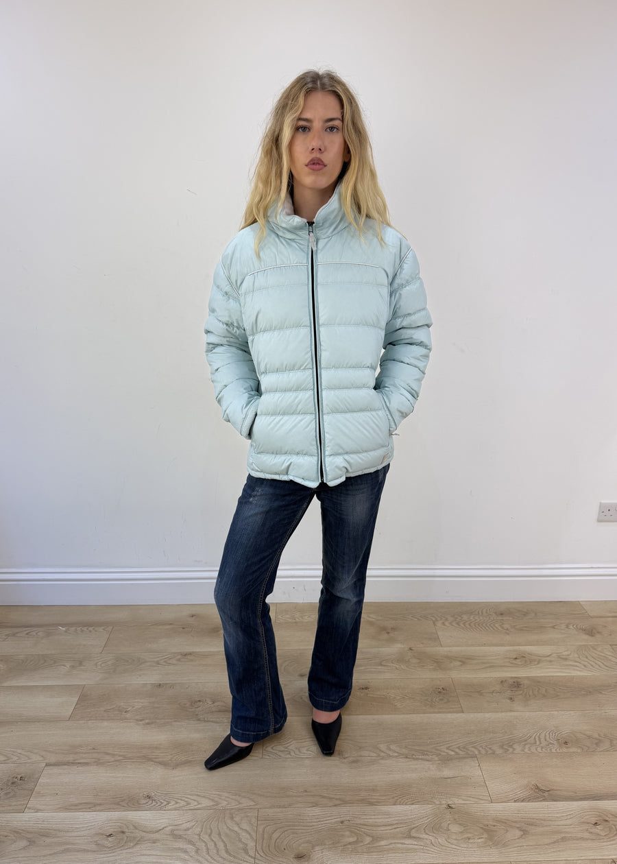 small pale blue puffer jacket - full front