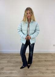small pale blue puffer jacket - open front