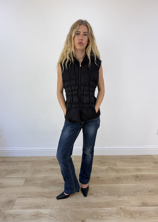 large black Michael Kors ruched gilet - full front