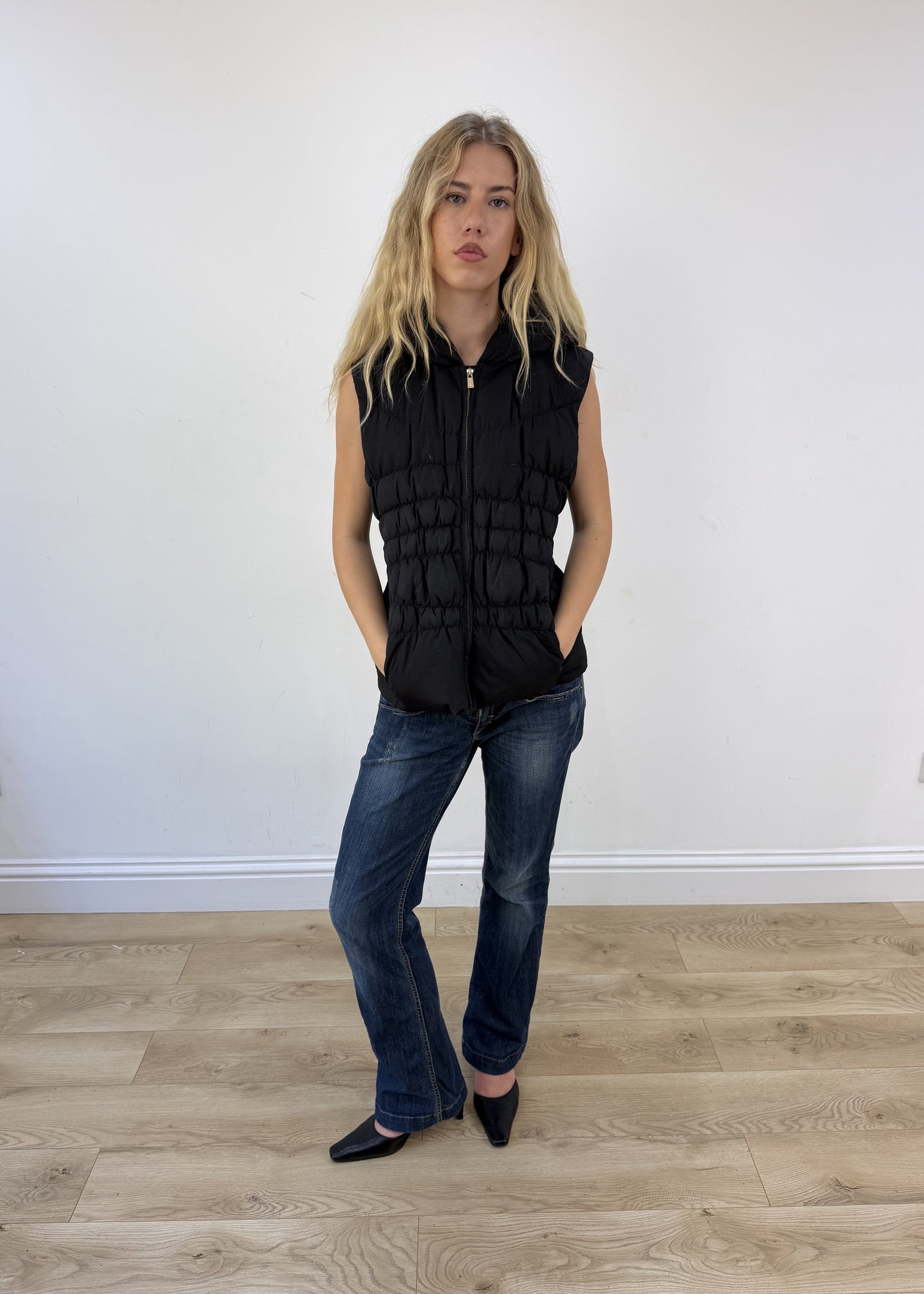 large black Michael Kors ruched gilet - full front