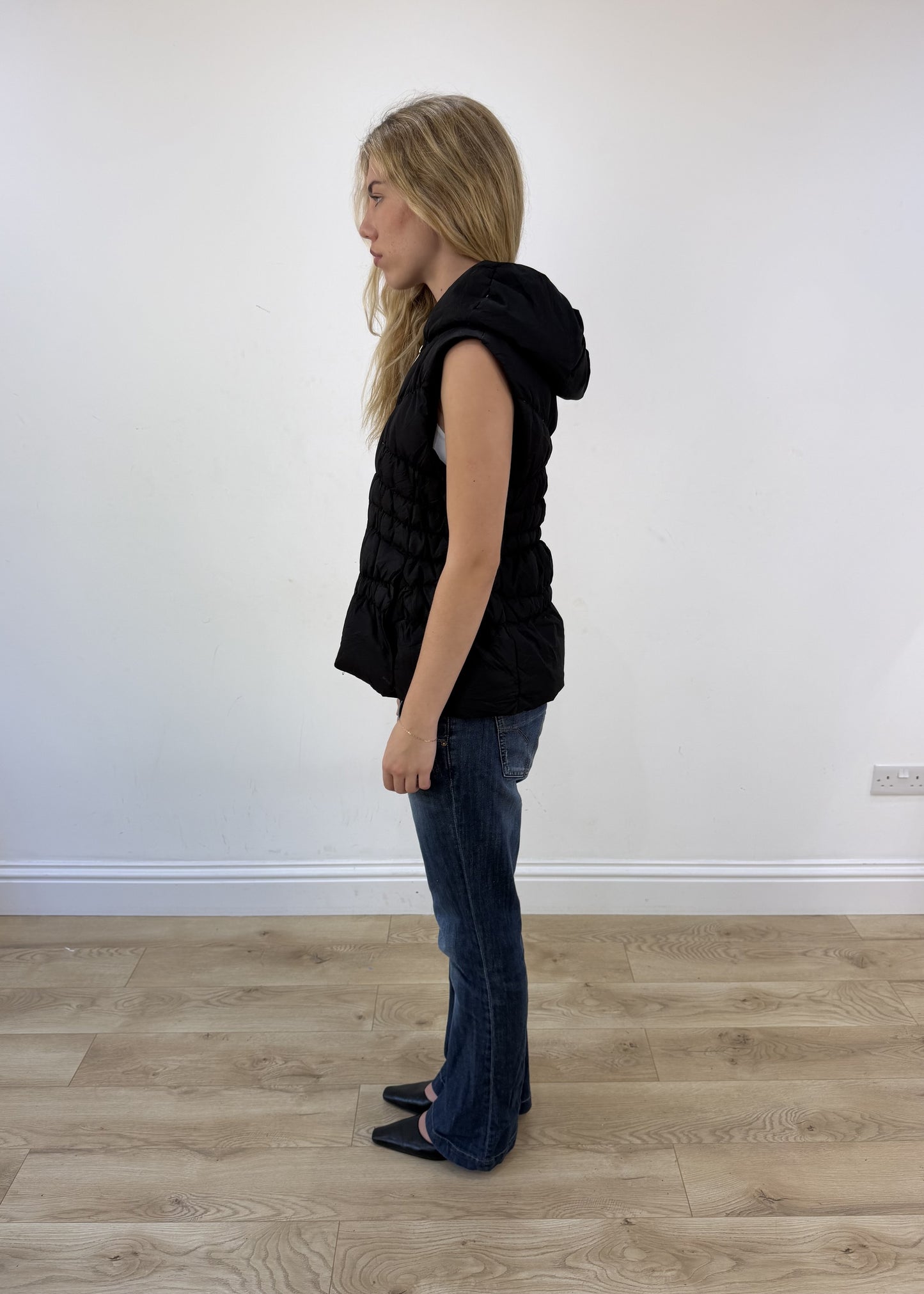 large black Michael Kors ruched gilet - side view