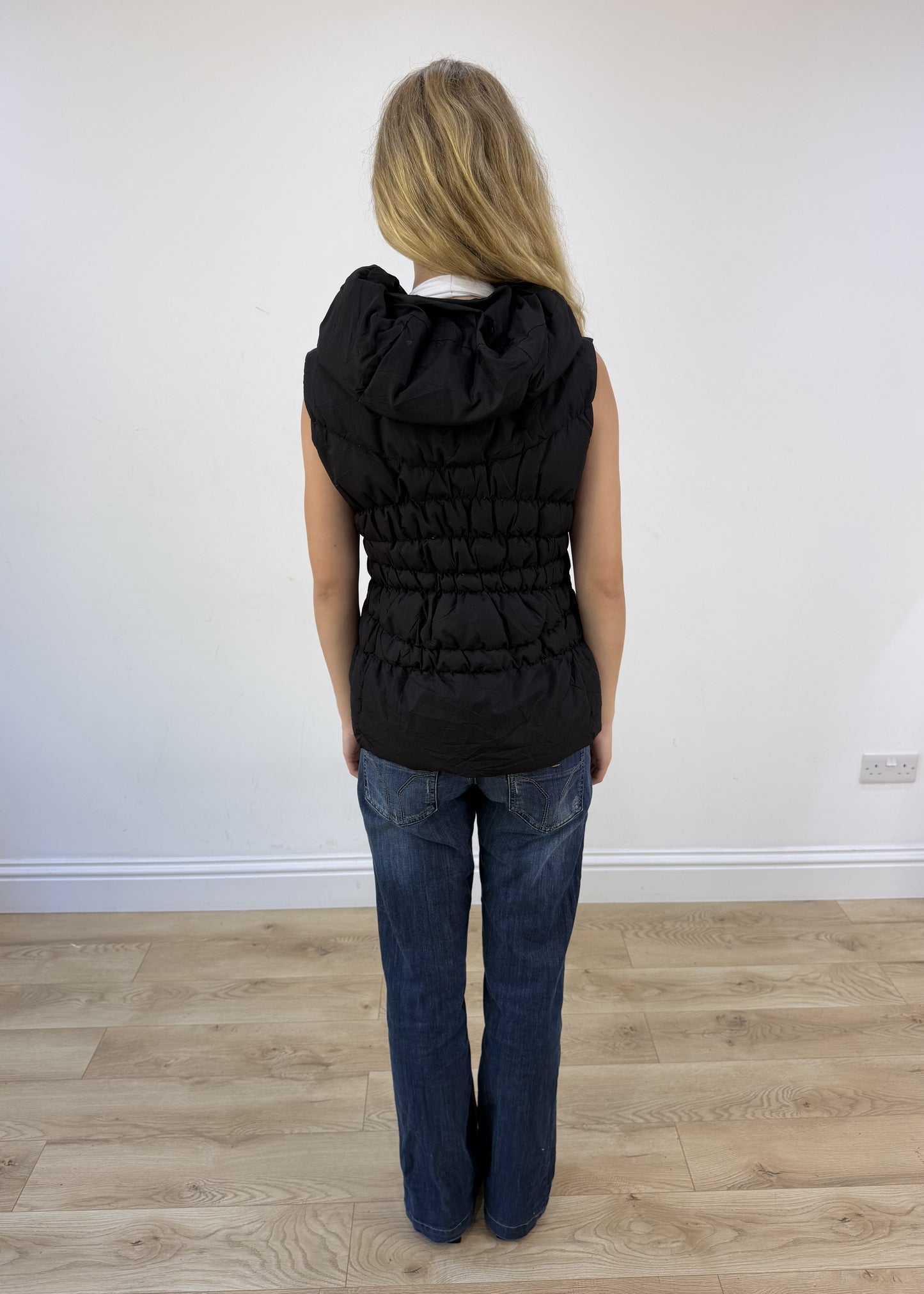 large black Michael Kors ruched gilet - back view