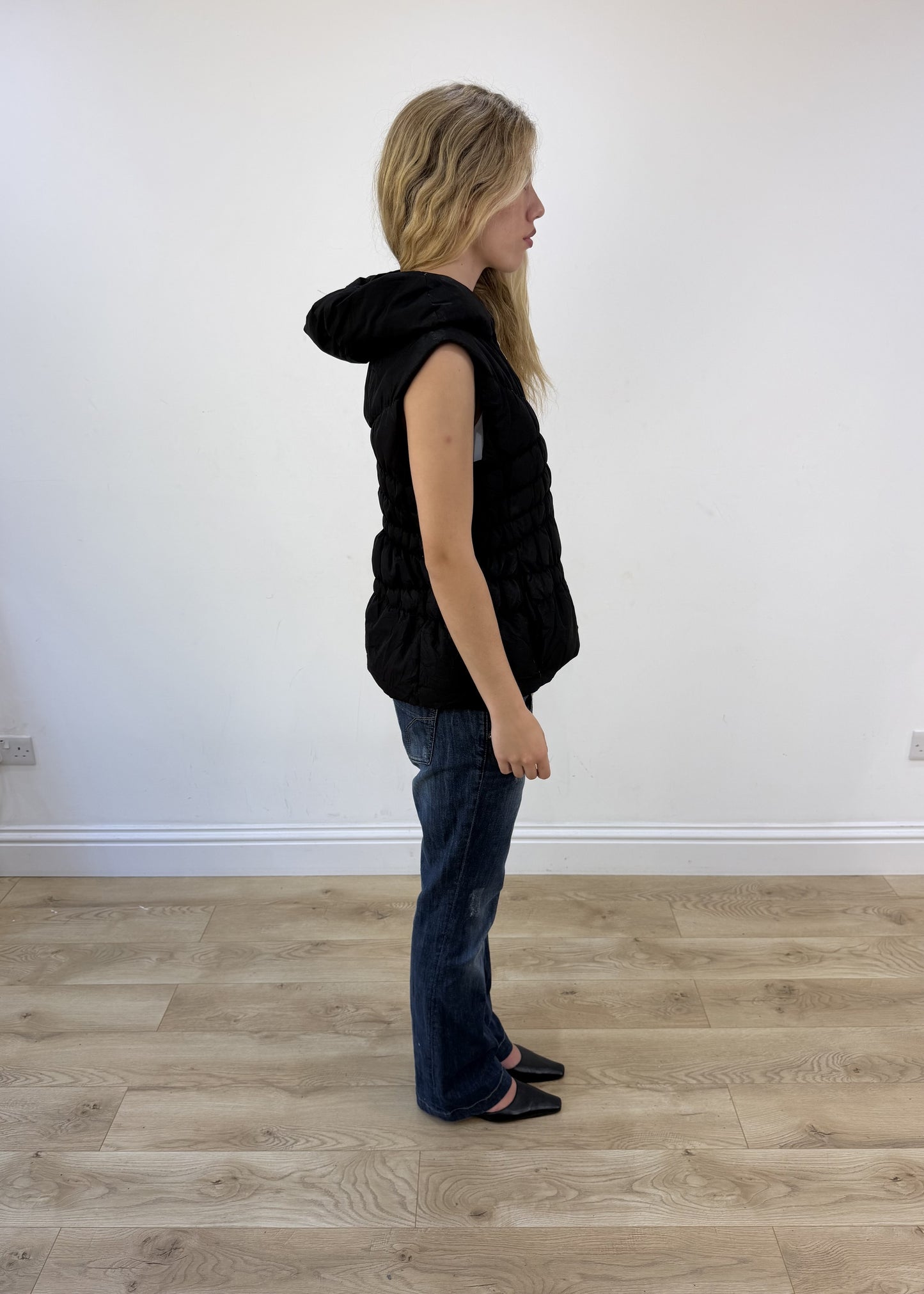 large black Michael Kors ruched gilet - other side view