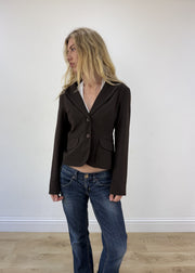 small dark brown blazer - face close-up