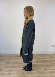medium dark denim faux fur coat - side view