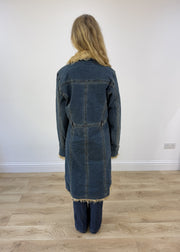 medium dark denim faux fur coat - back view