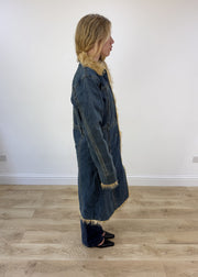 medium dark denim faux fur coat - other side view