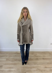 medium grey ombre suede sherpa jacket - full front