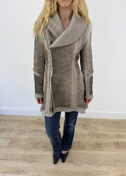 medium grey ombre suede sherpa jacket - aesthetic close-up