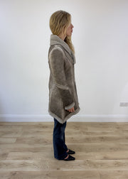 medium grey ombre suede sherpa jacket - other side view