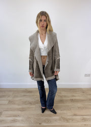 medium grey ombre suede sherpa jacket - open front