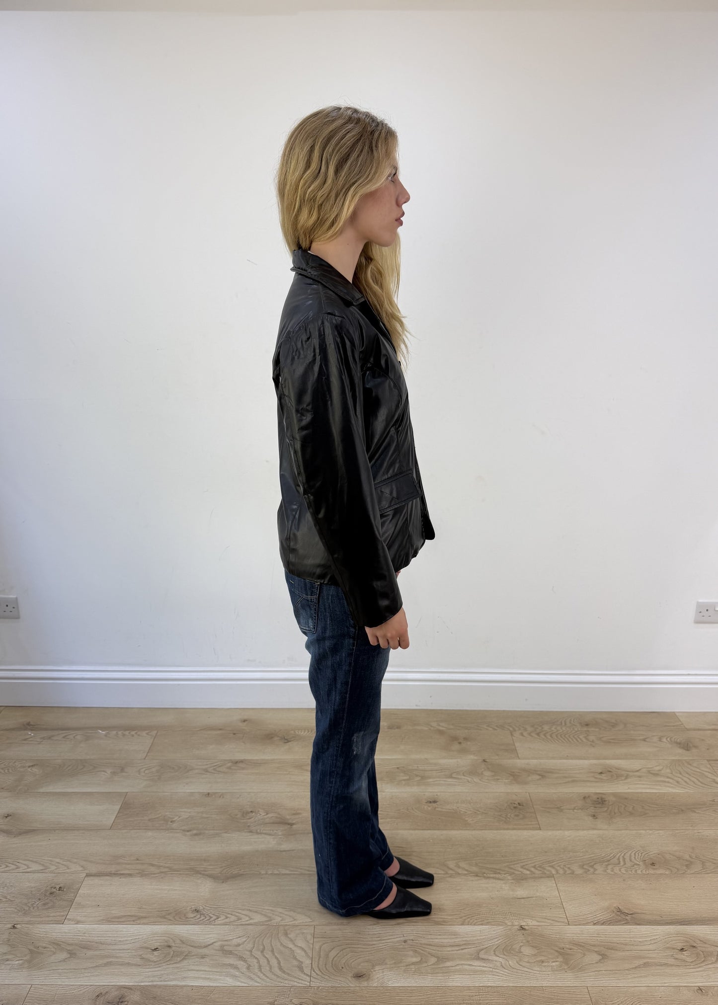 small black PVC jacket - other side view