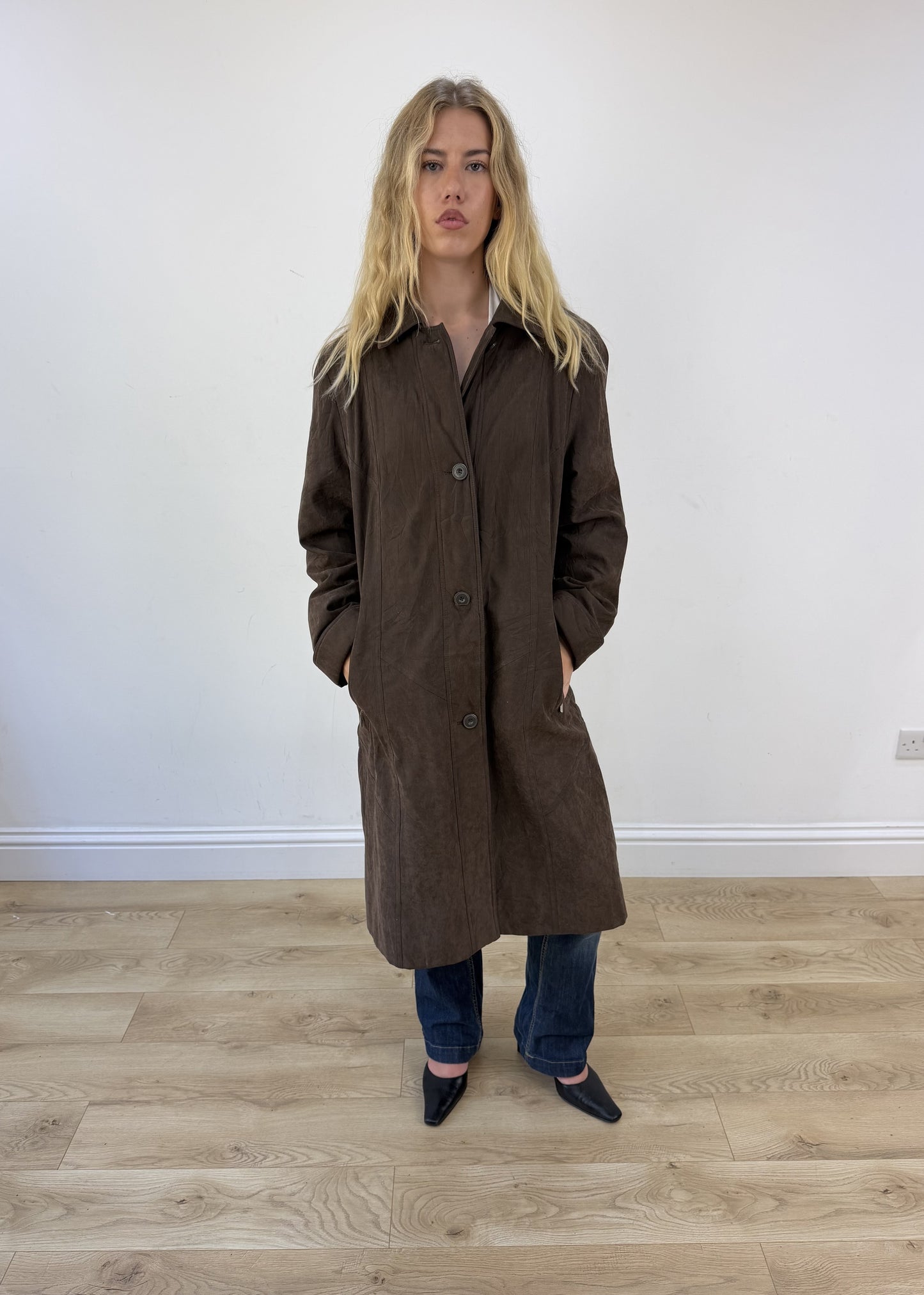 large brown long coat - full front