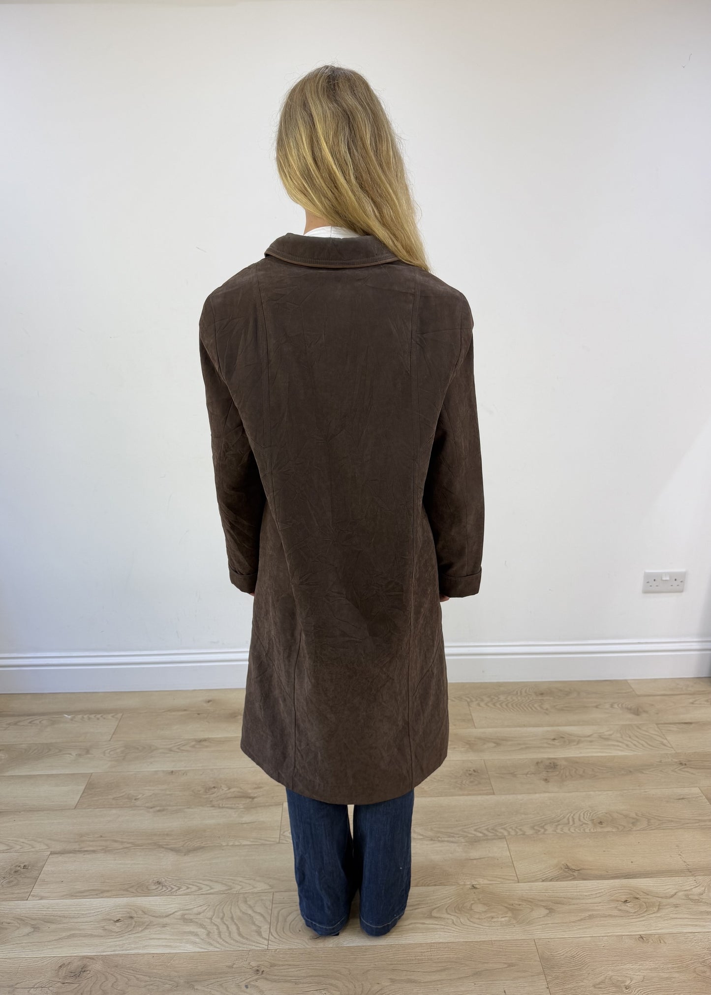 large brown long coat - back view