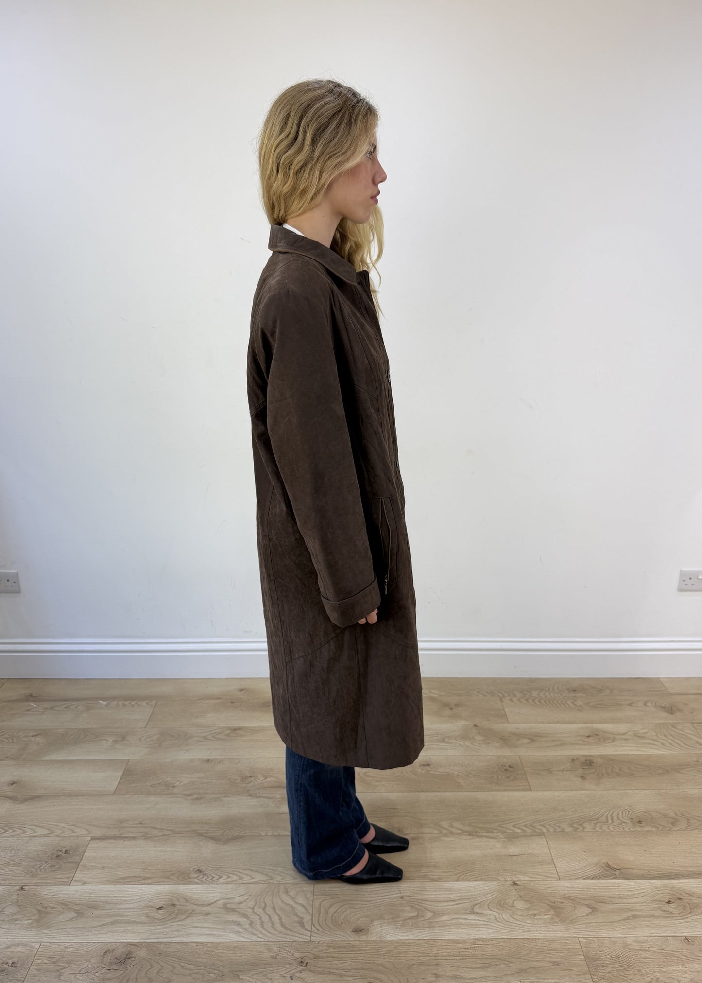 large brown long coat - other side view