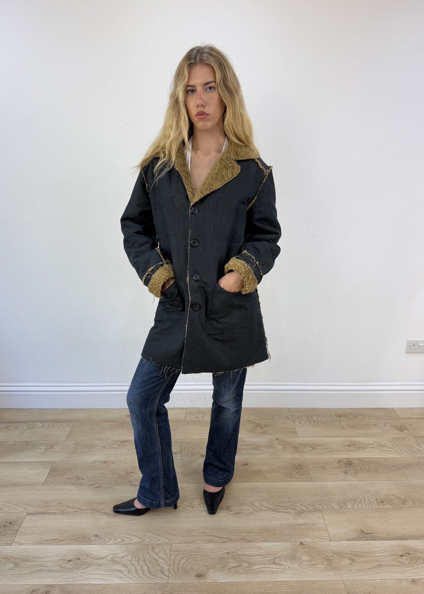 extra extra large denim afghan jacket - full front