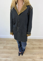 extra extra large denim afghan jacket - aesthetic close-up