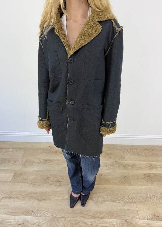 extra extra large denim afghan jacket - aesthetic close-up