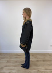 extra extra large denim afghan jacket - side view