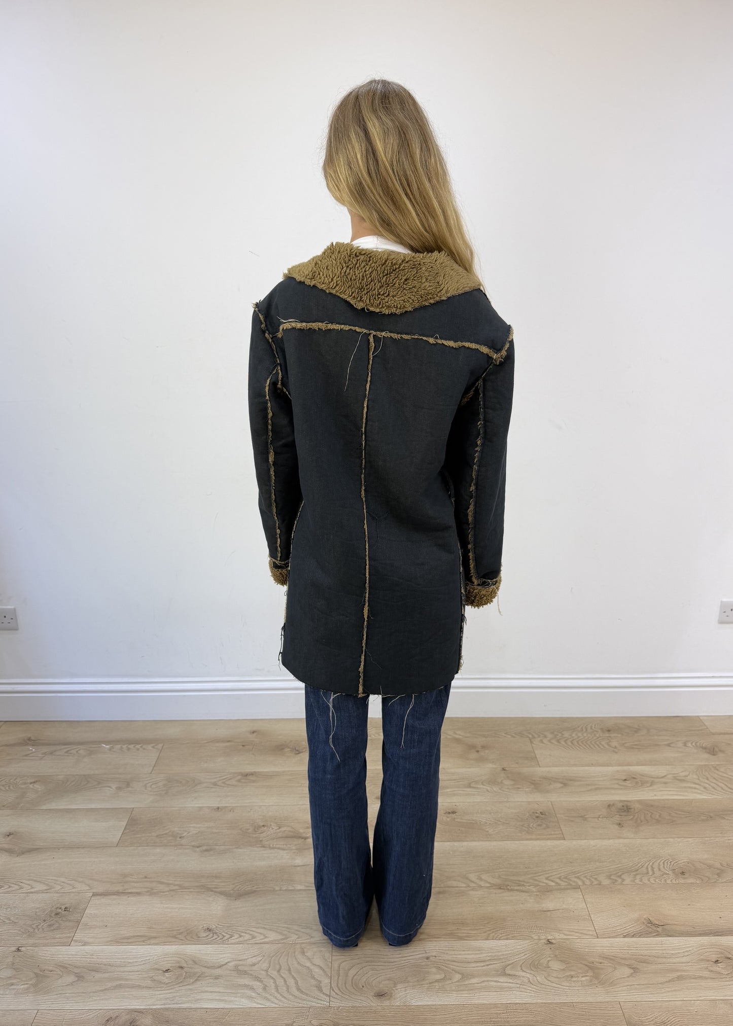 extra extra large denim afghan jacket - back view