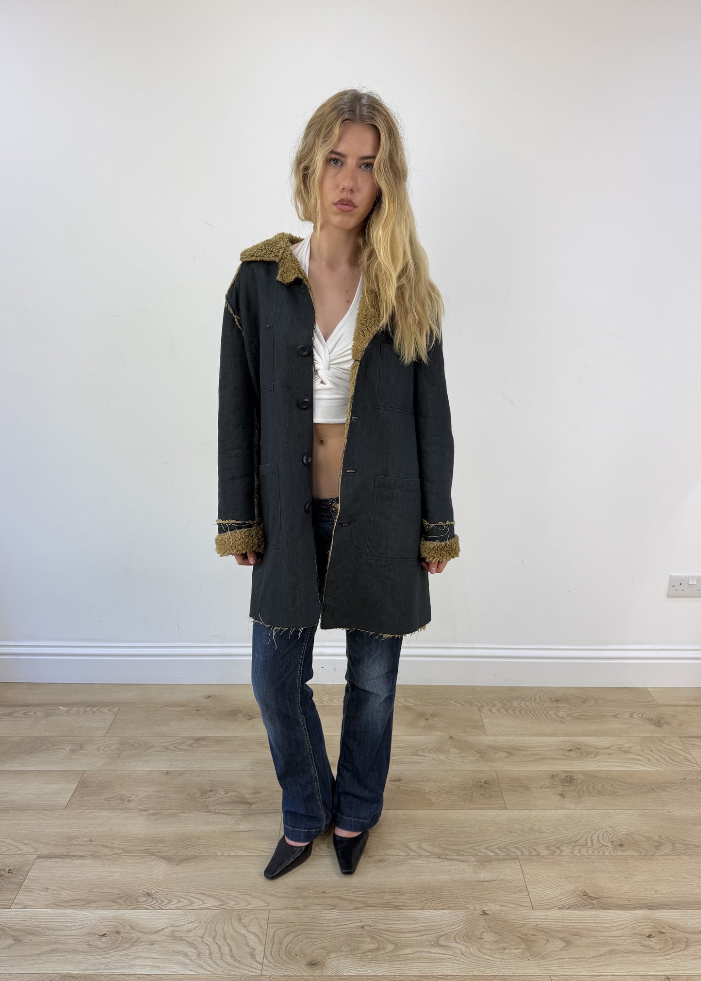 extra extra large denim afghan jacket - open front