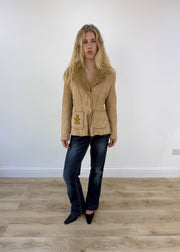 small beige suede fur trim jacket - full front