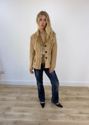 small beige suede fur trim jacket - open front