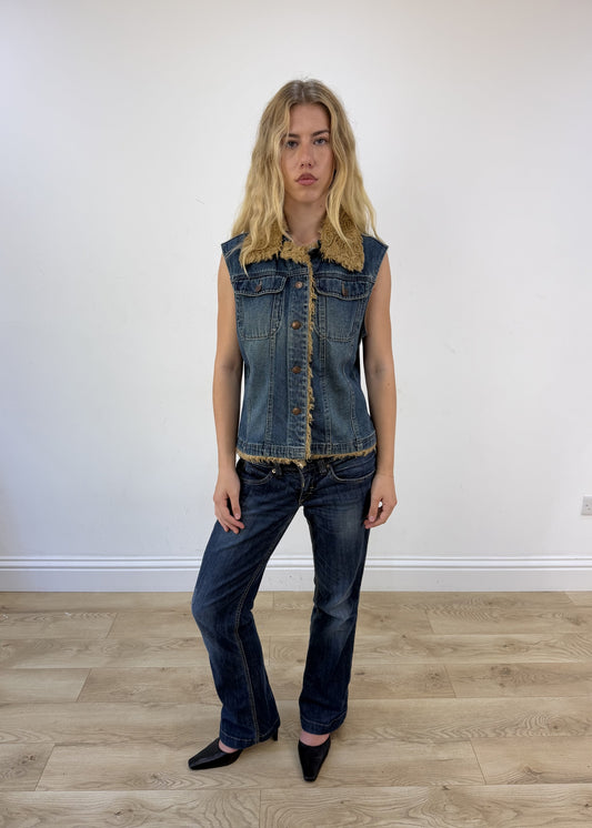 medium denim faux fur gilet photo 1