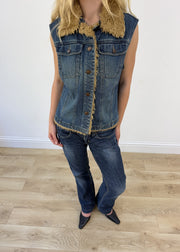 medium denim faux fur gilet photo 2