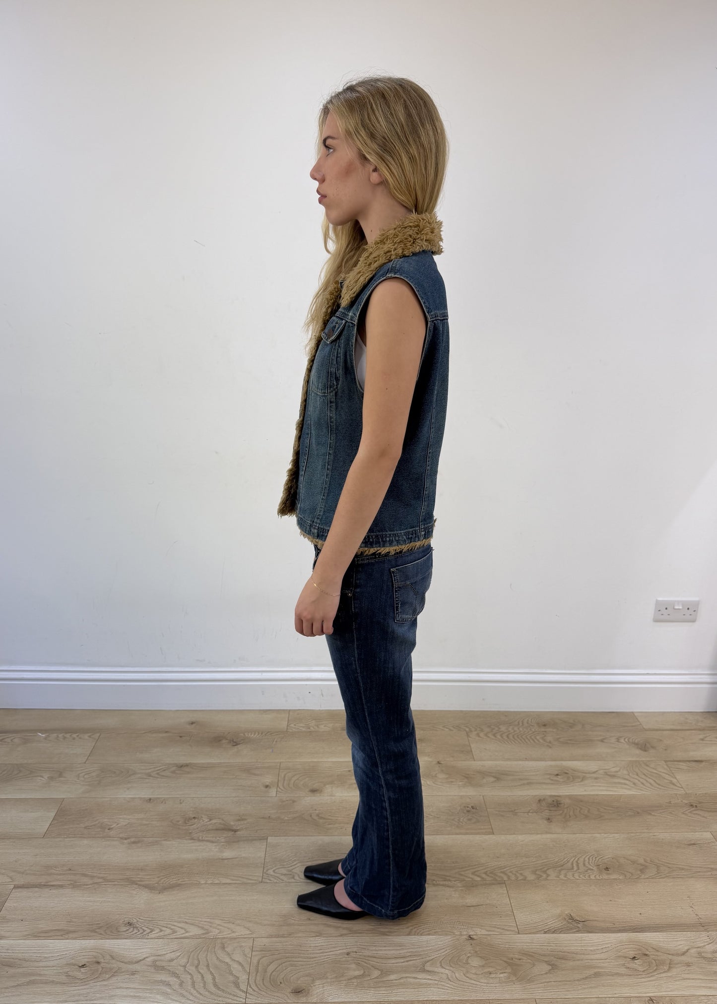 medium denim faux fur gilet photo 5
