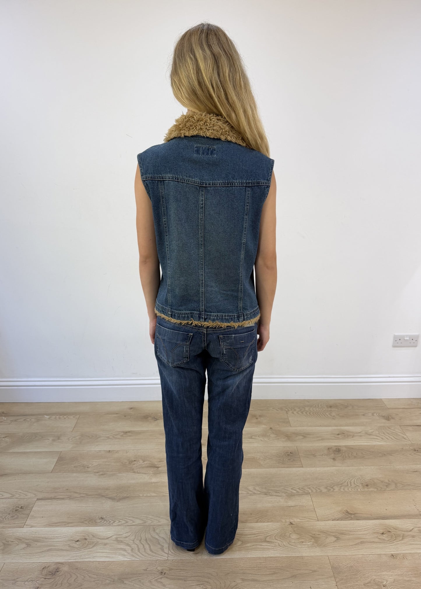 medium denim faux fur gilet photo 7