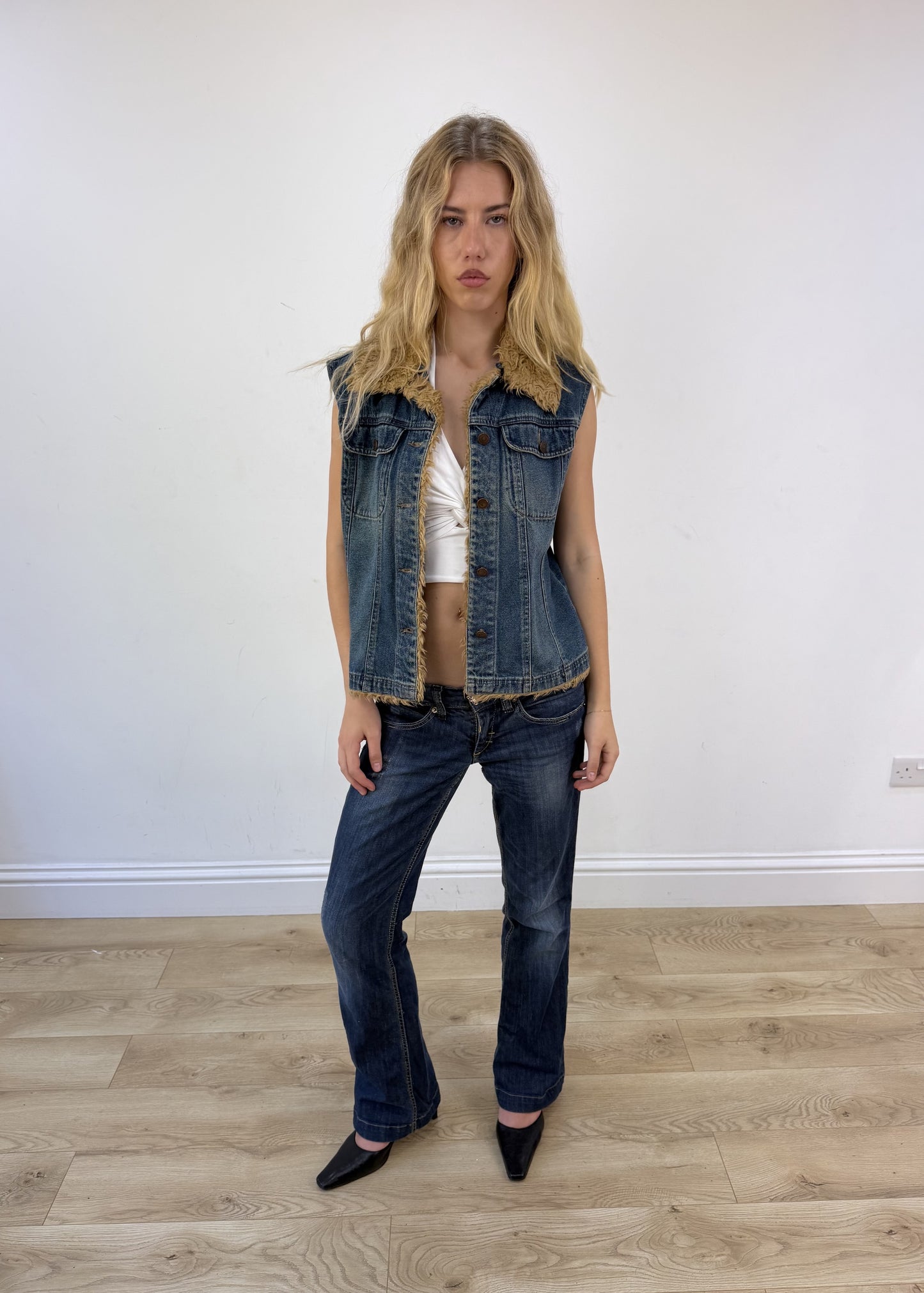 medium denim faux fur gilet photo 3