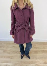small purple tweed belted coat photo 2