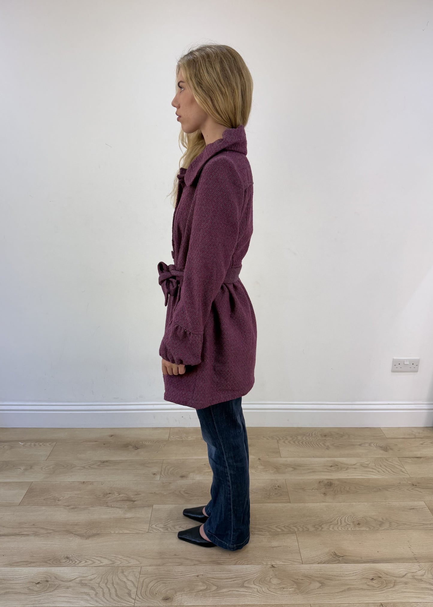 small purple tweed belted coat photo 5