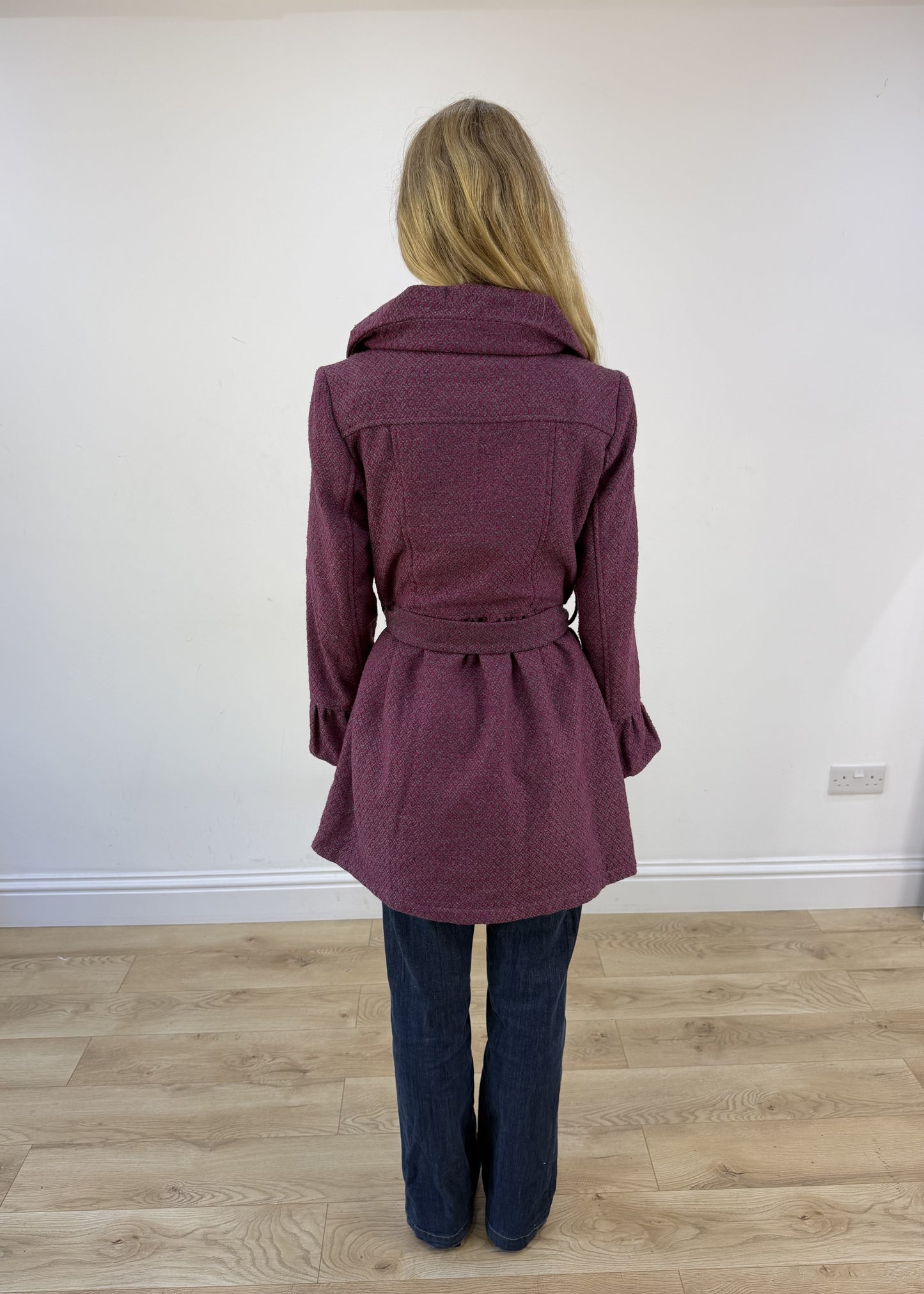 small purple tweed belted coat photo 7