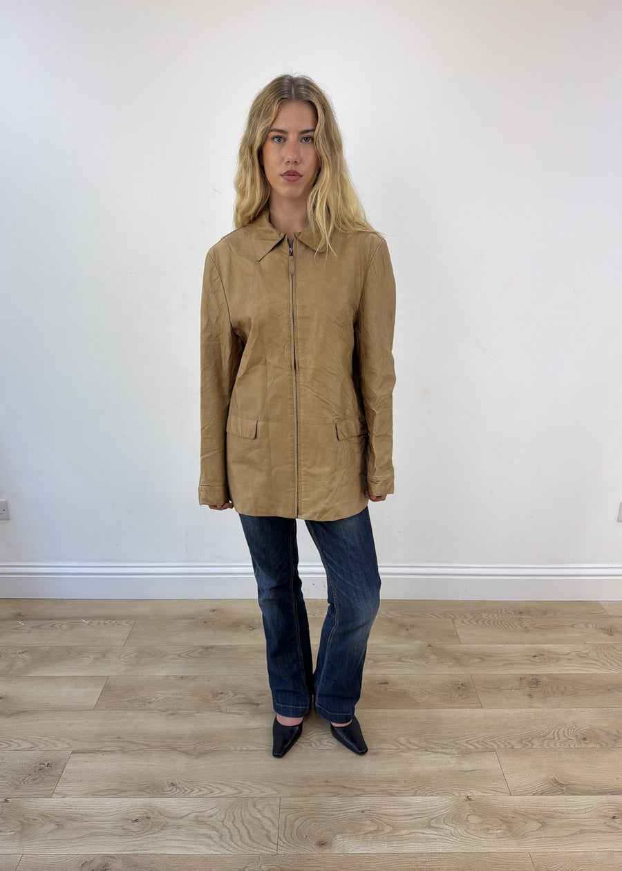 large beige Zara leather jacket photo 1