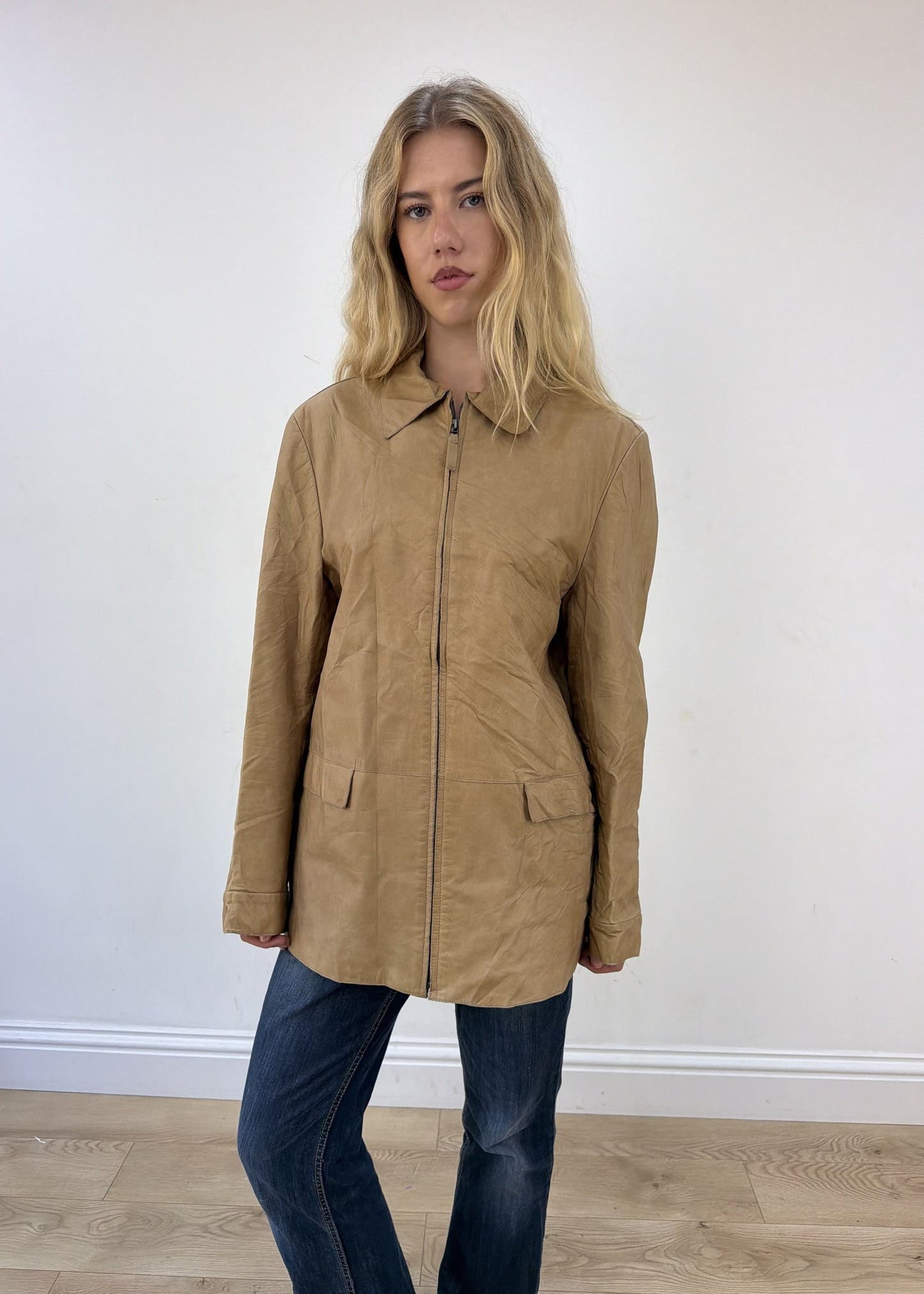 large beige Zara leather jacket photo 4