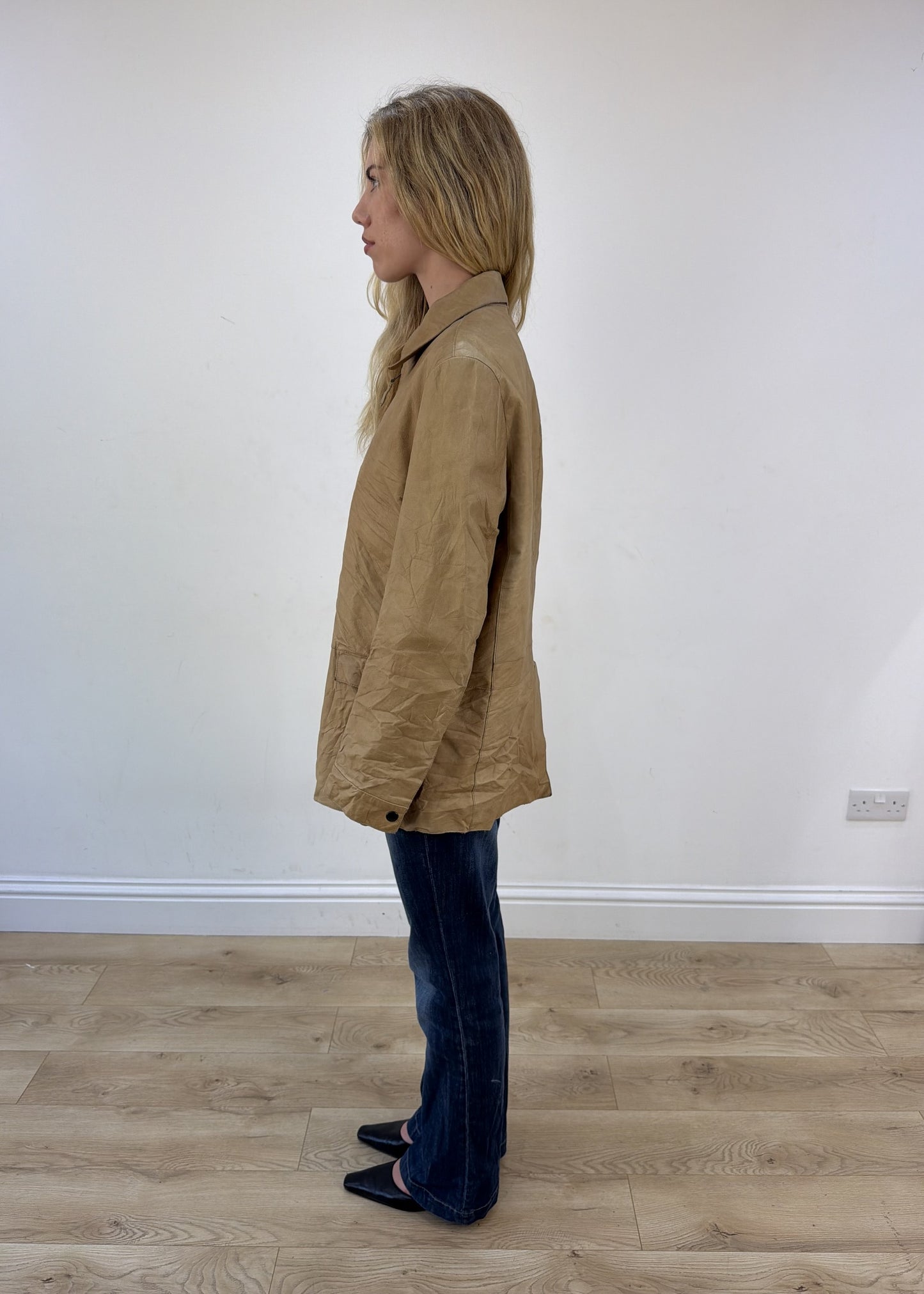 large beige Zara leather jacket photo 5