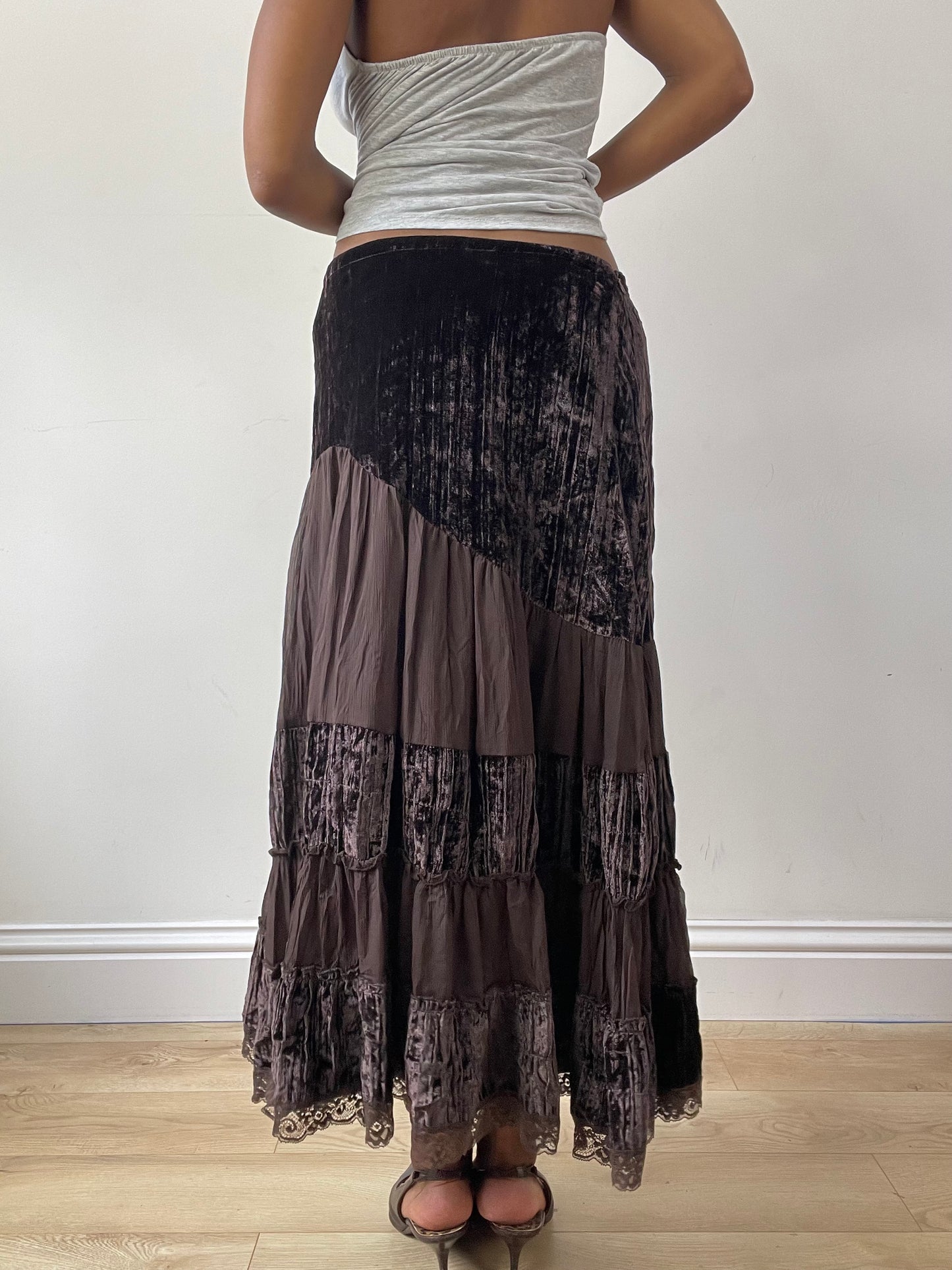vintage edit twenty-seven | small brown tulle and velvet style maxi skirt
