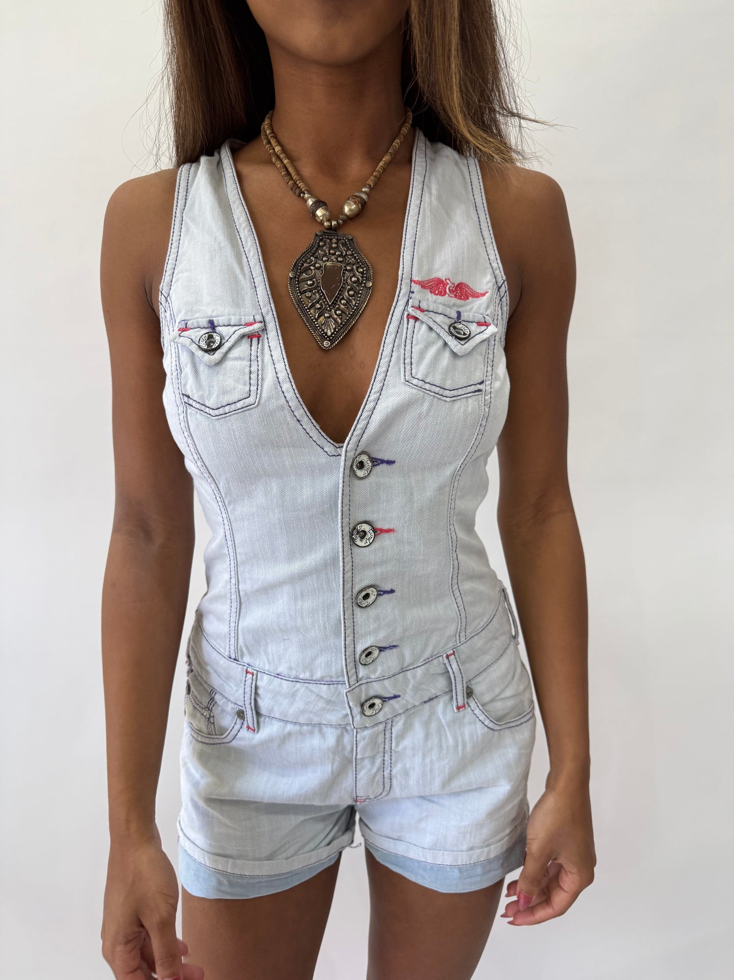 western edit | small light blue denim button up jumpsuit