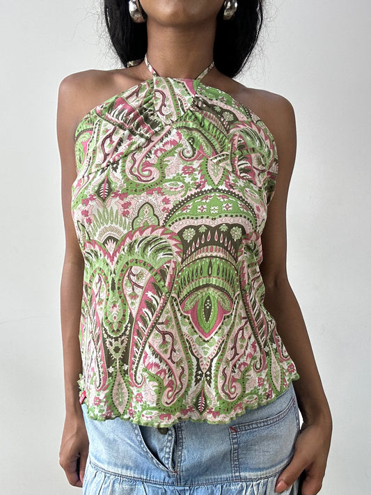 vintage edit twenty-five | medium green and pink esprit halterneck top