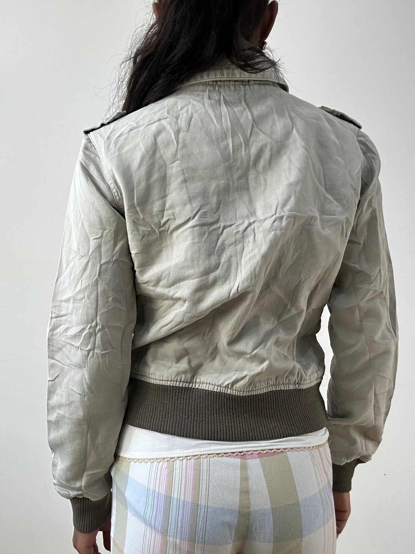 BEST PICKS | small light grey and brown bomber jacket