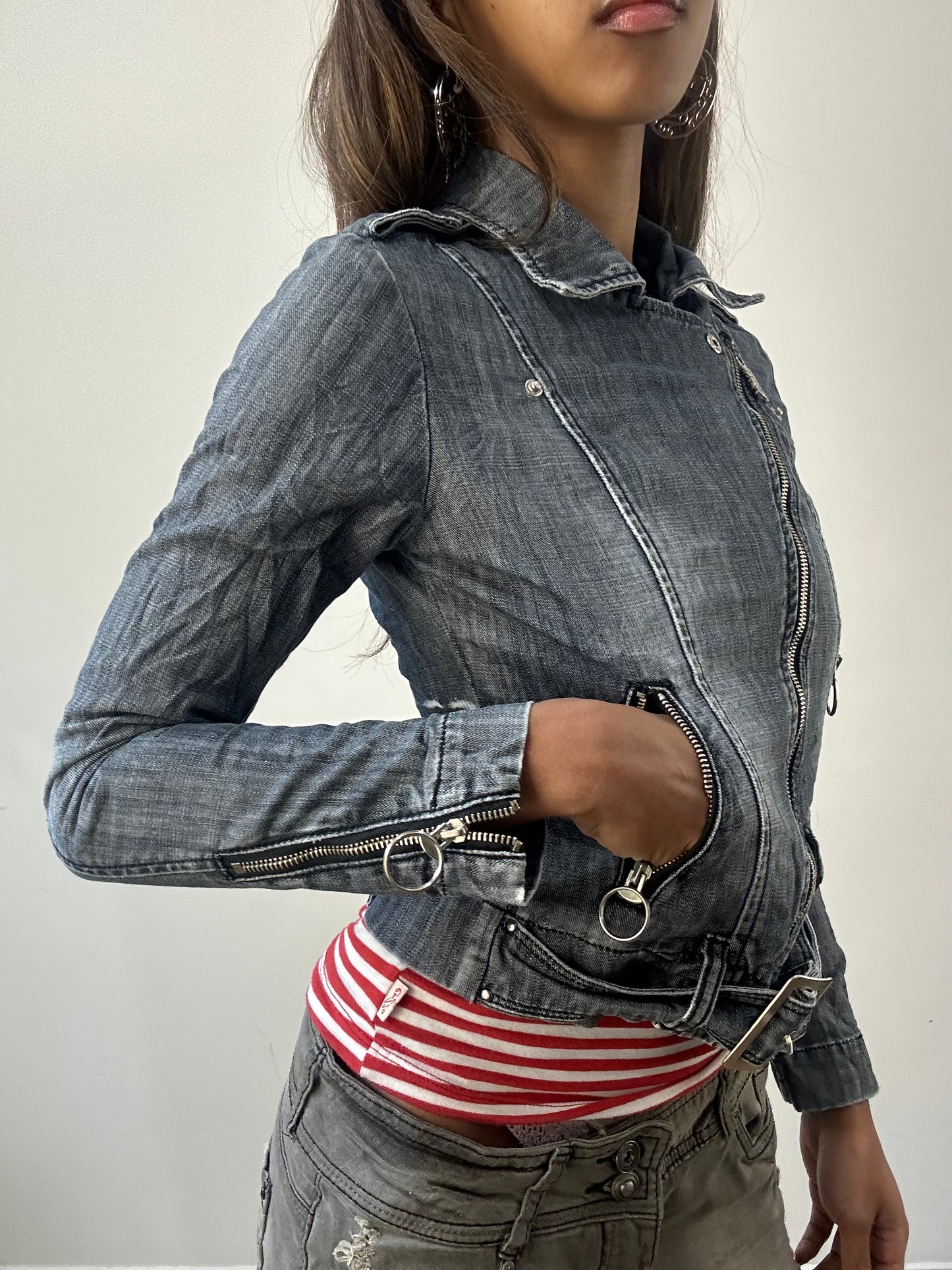 2016 edit | small blue denim asymmetric zip jacket