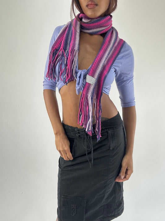 WINTER FAVOURITES | pink and purple knitted stripy scarf