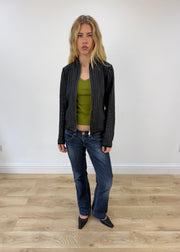 small black leather dual zip jacket